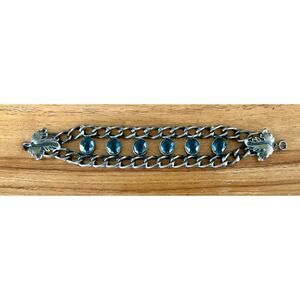 Vintage Joseff Hollywood Statement Bracelet Blue Crystals Antique Silvertone